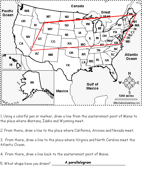 United States Map Activity US GEOGRAPHY   EnchantedLearning.com