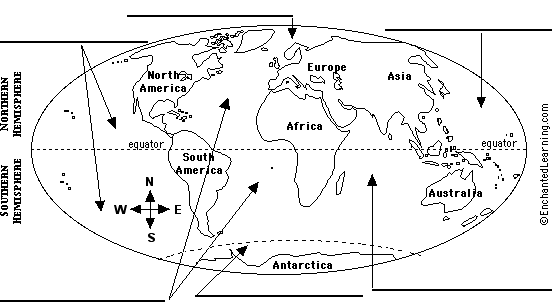 world map seas labeled