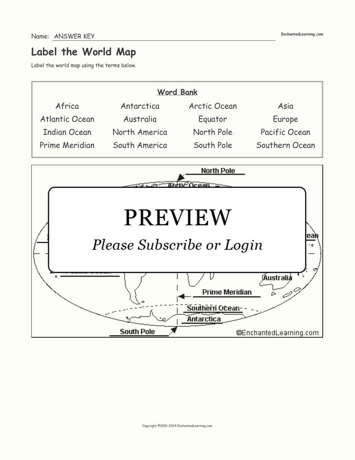 Label the World Map interactive worksheet page 2