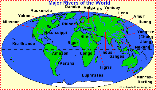 world map with rivers labeled Rivers Enchantedlearning Com world map with rivers labeled