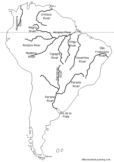 Rivers In South America Map Labeled Outline Map: Rivers of South America   EnchantedLearning.com