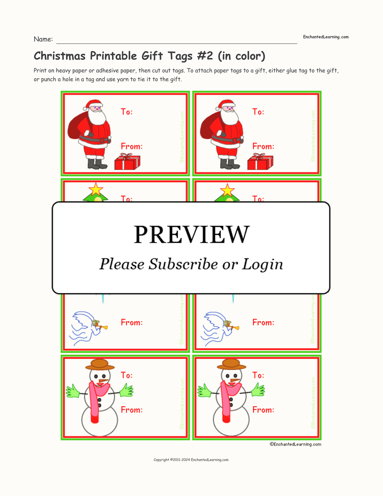Christmas Printable Gift Tags #2 (in color) interactive printout page 1
