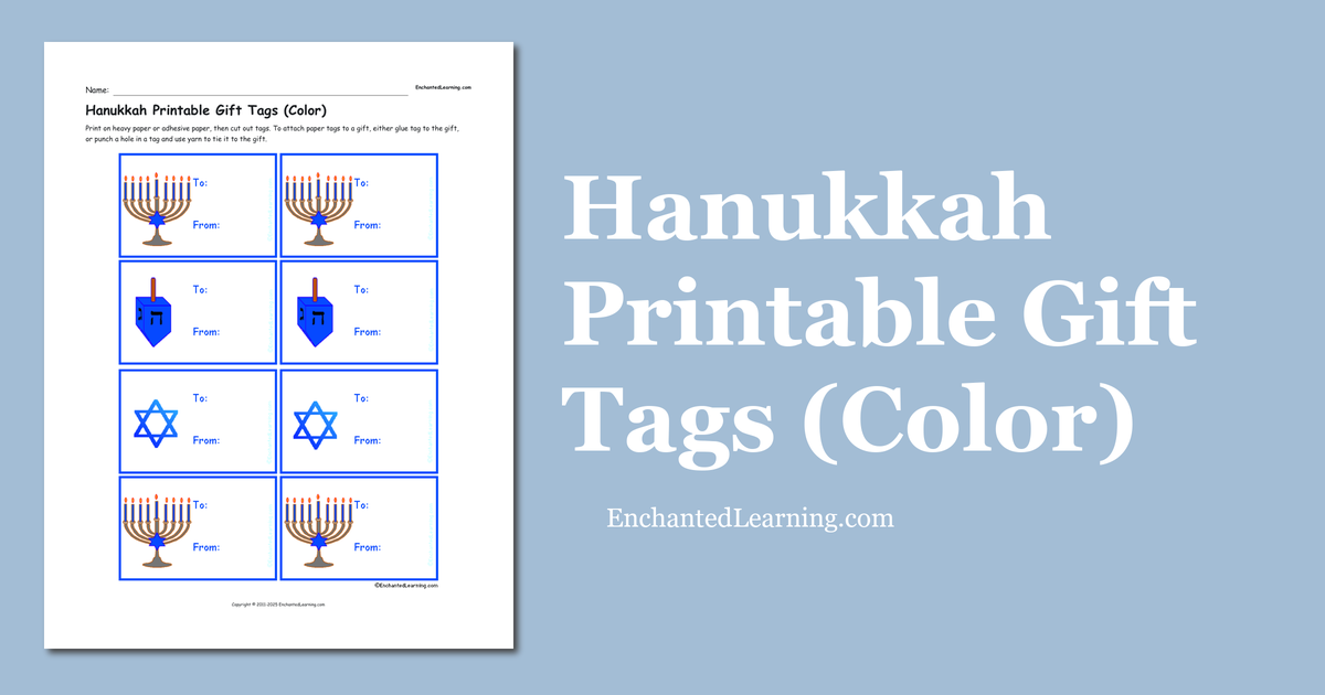 Hanukkah Printable Gift Tags (Color) - Enchanted Learning