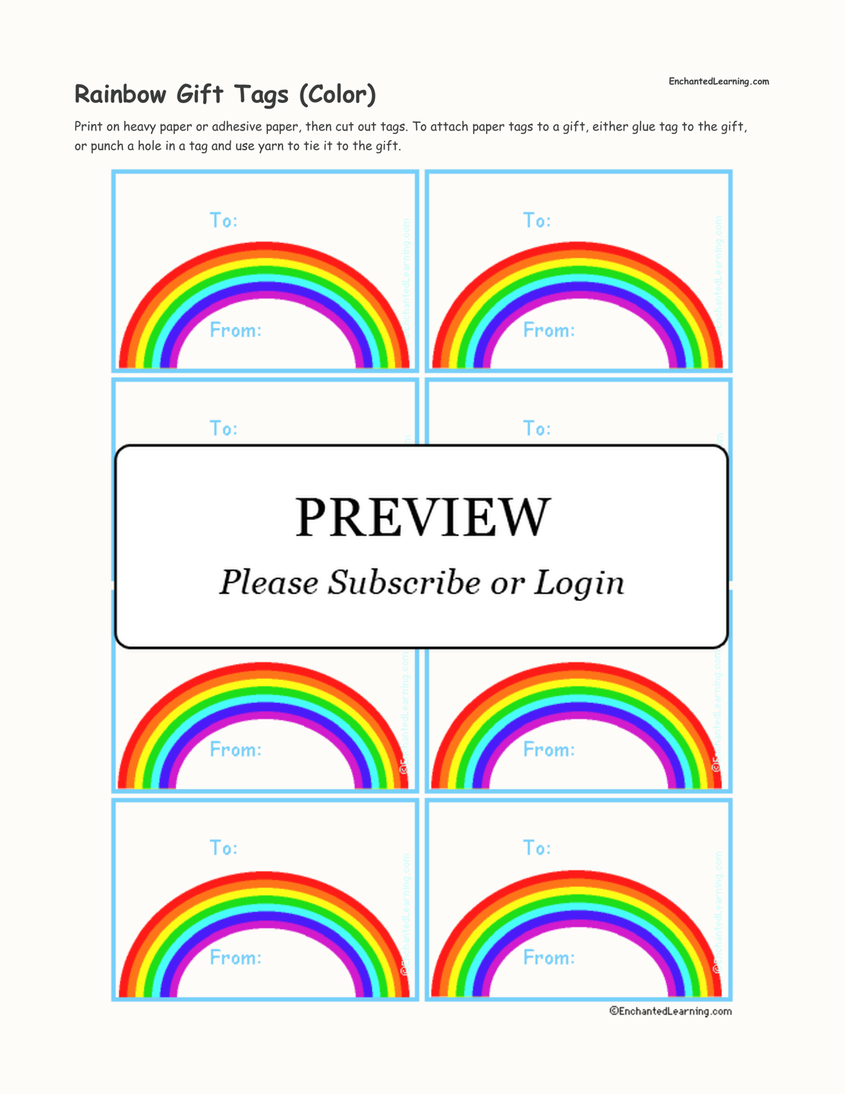 Rainbow Gift Tags (Color) interactive printout page 1