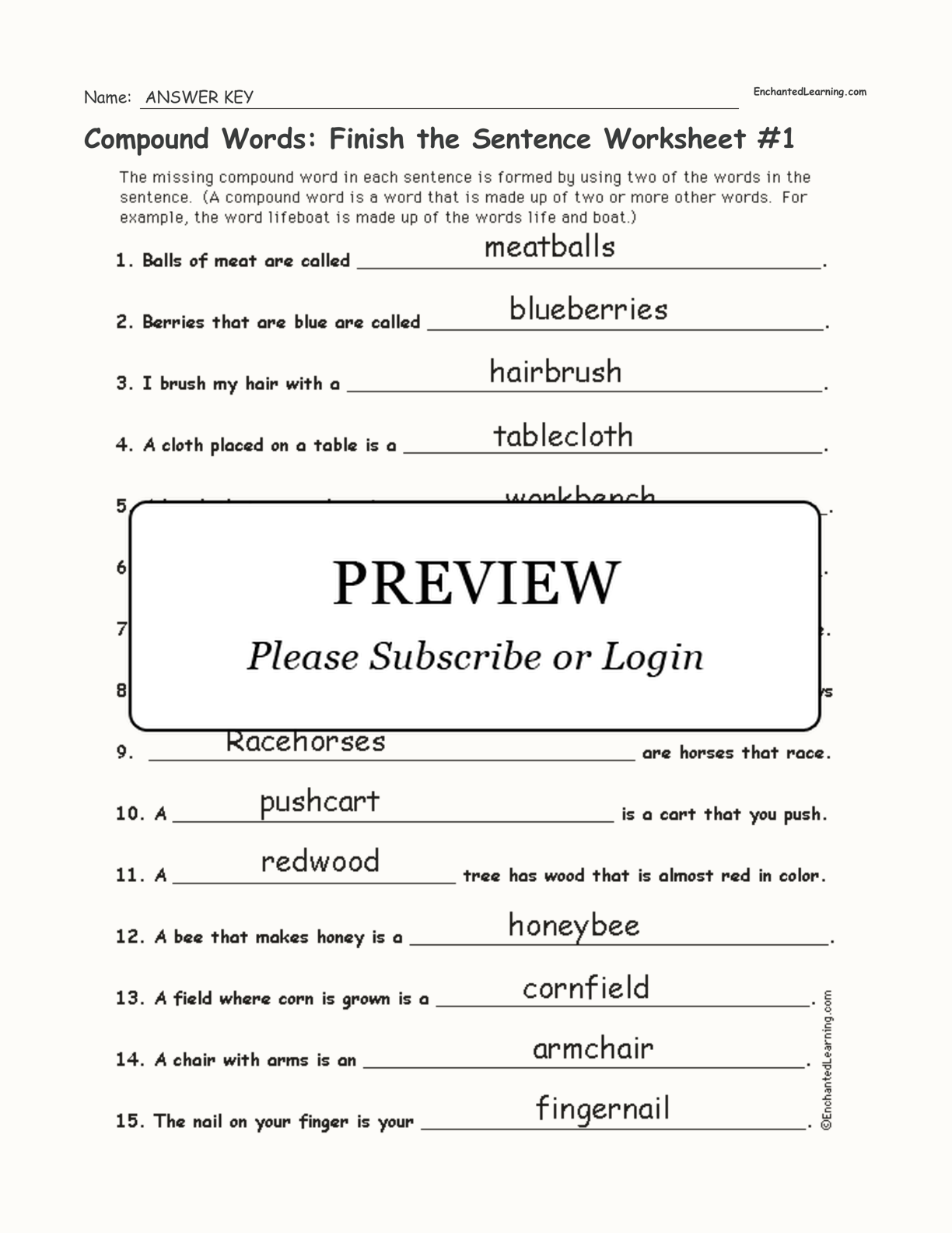 Compound Words: Finish the Sentence Worksheet #1 interactive worksheet page 2