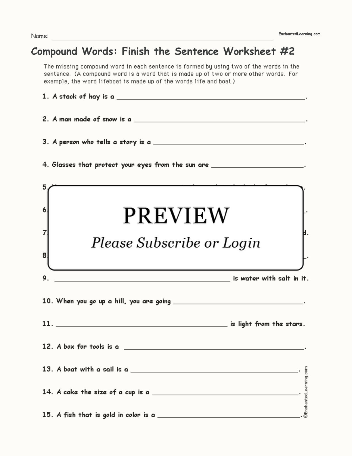 Compound Words: Finish the Sentence Worksheet #2 interactive worksheet page 1