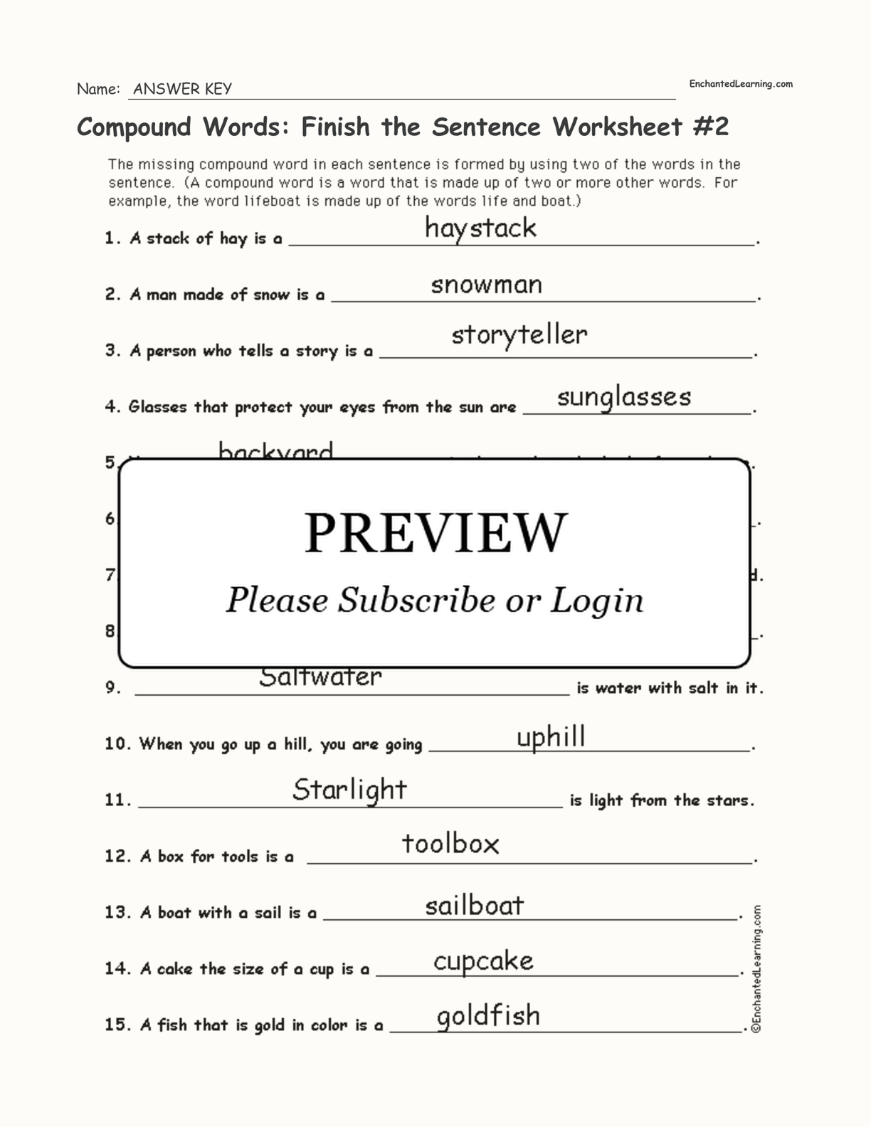 Compound Words: Finish the Sentence Worksheet #2 interactive worksheet page 2