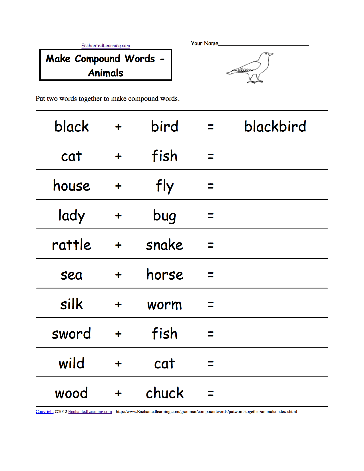 Make Compound Words Printable Worksheets Enchantedlearning Com