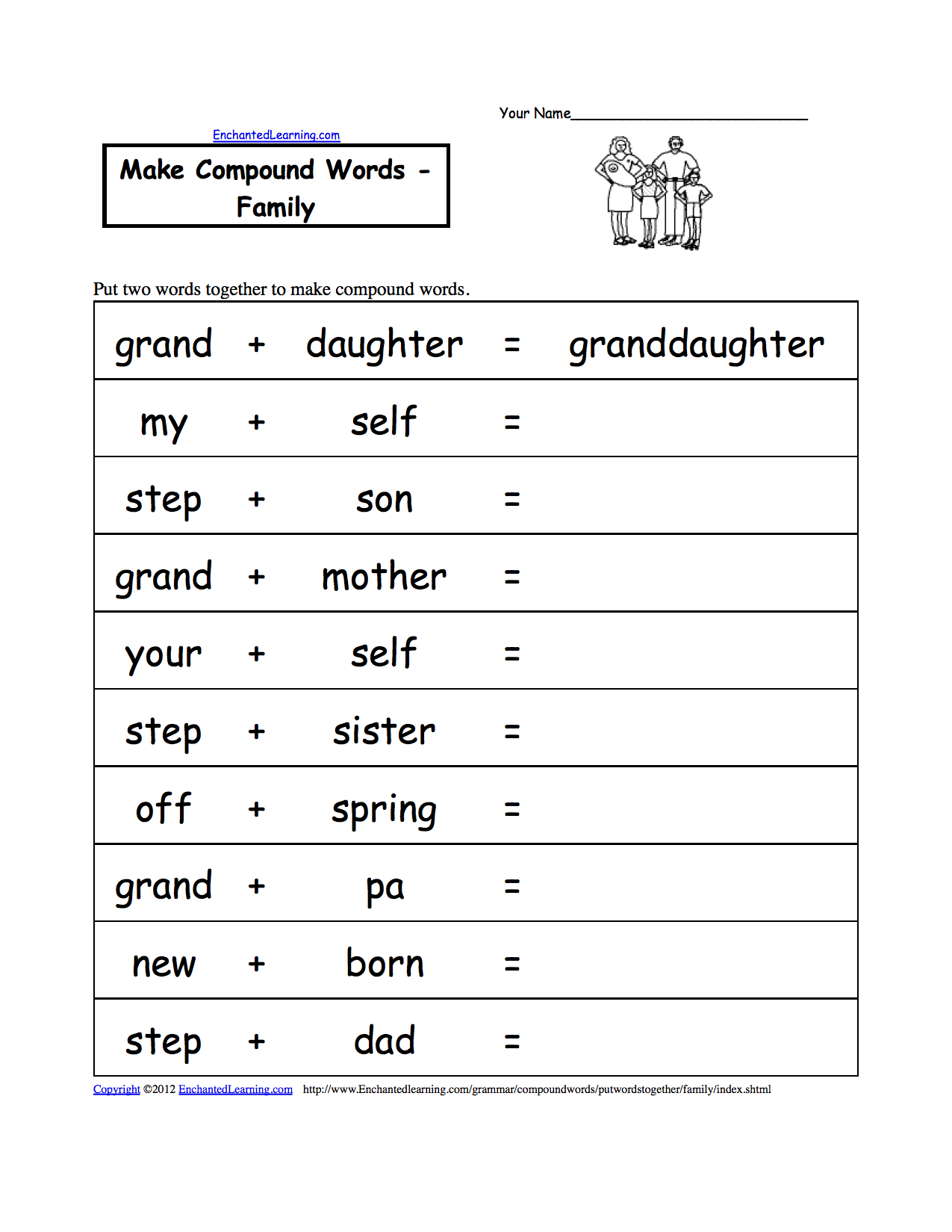 Make Compound Words Printable Worksheets Enchantedlearning Com