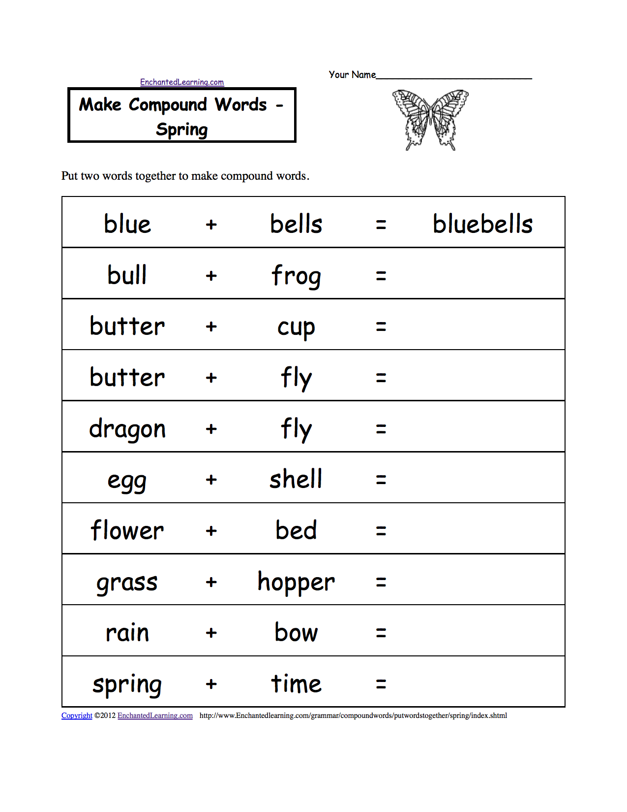 Word Compound Word Worksheets Free