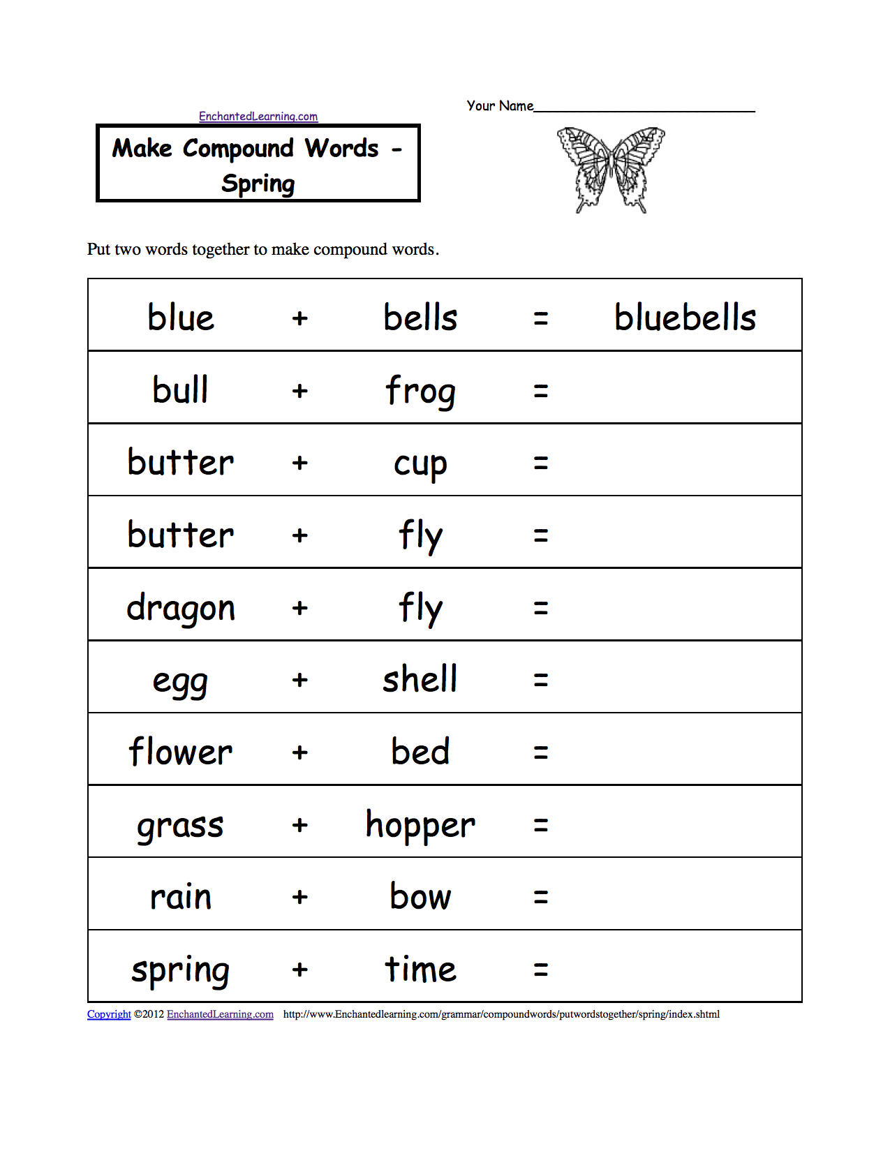 Make Compound Words Printable Worksheets EnchantedLearning