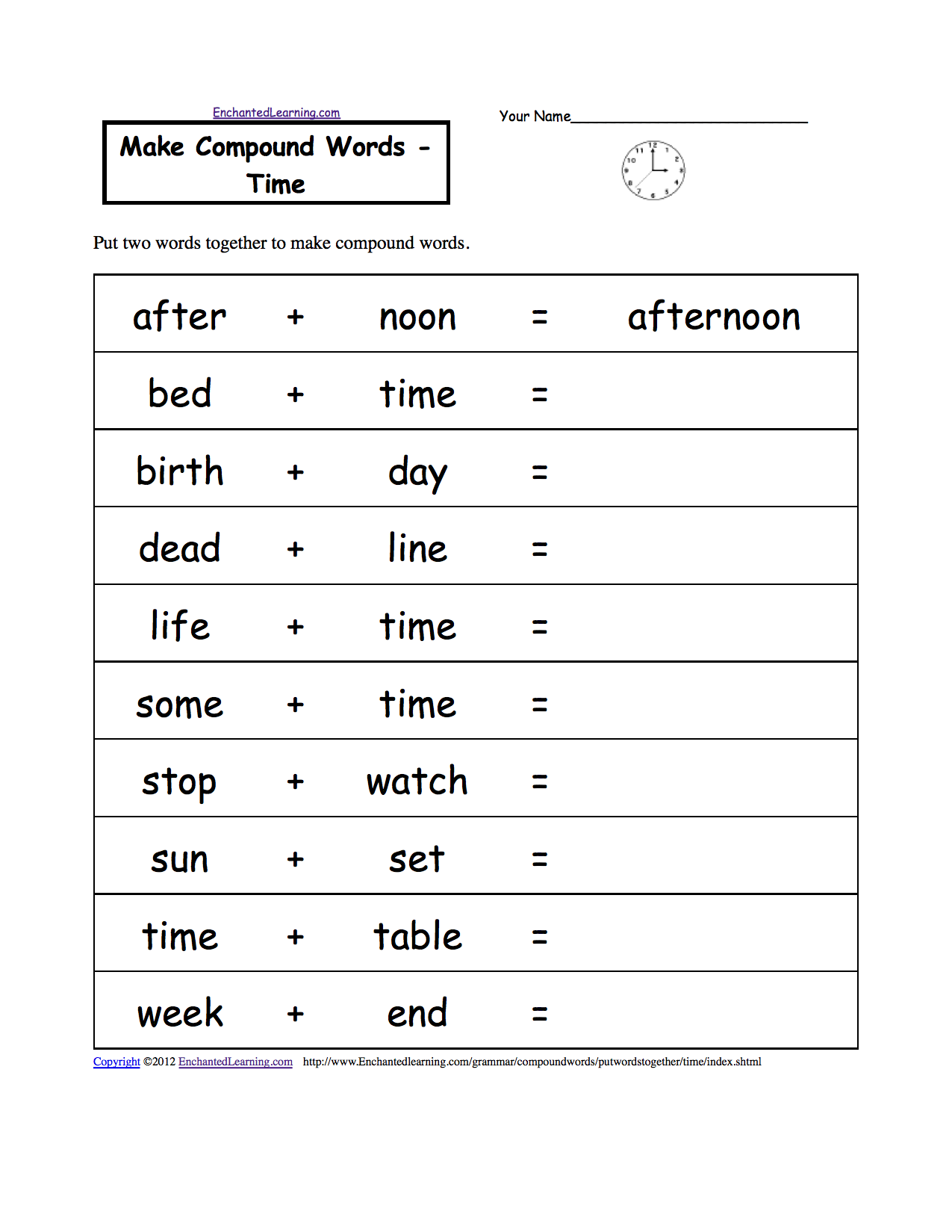 make compound words printable worksheets enchantedlearning com