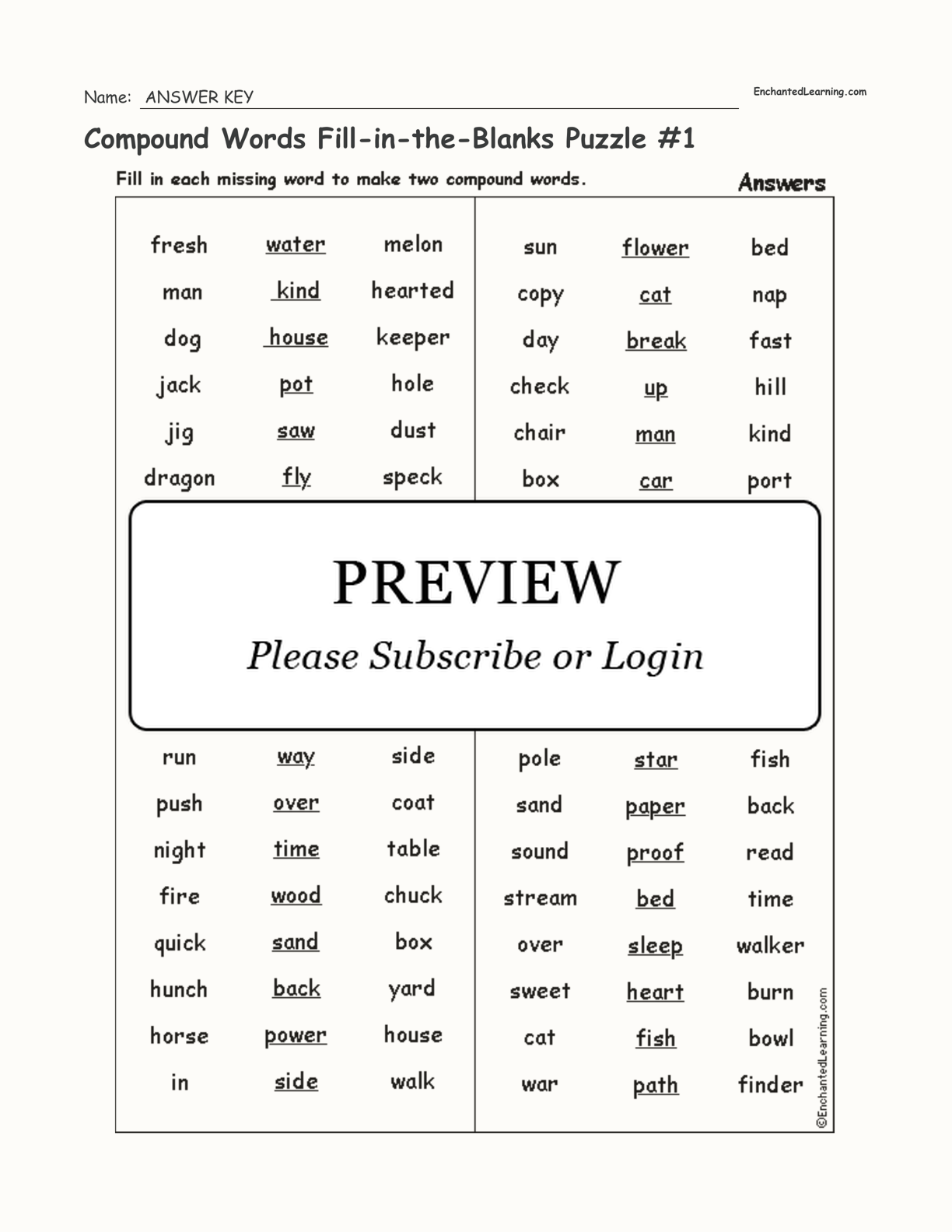 Compound Words Fill-in-the-Blanks Puzzle #1 interactive worksheet page 2