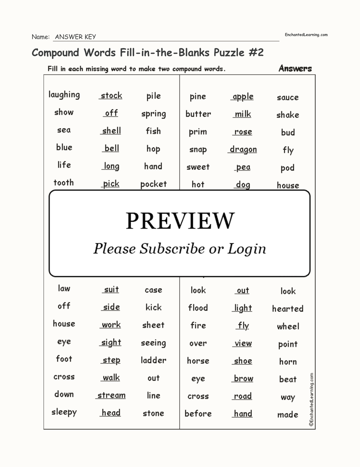 Compound Words Fill-in-the-Blanks Puzzle #2 interactive worksheet page 2