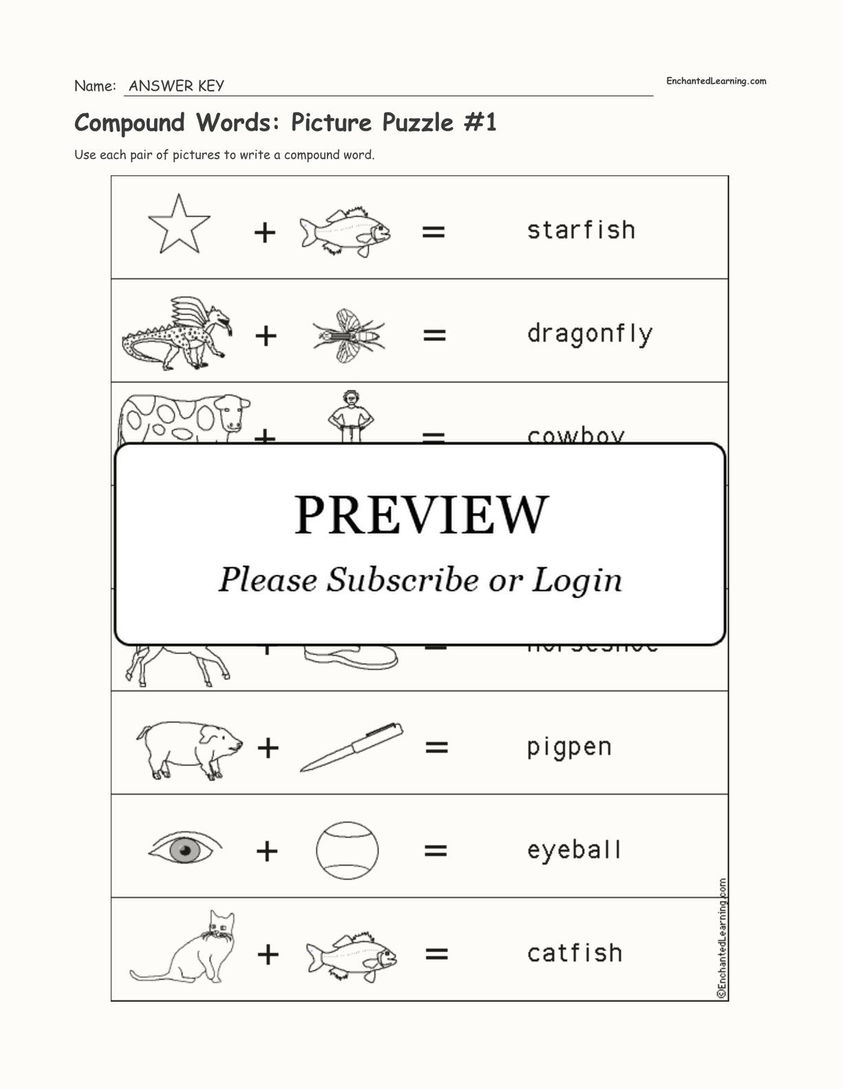 Compound Words: Picture Puzzle #1 interactive worksheet page 2