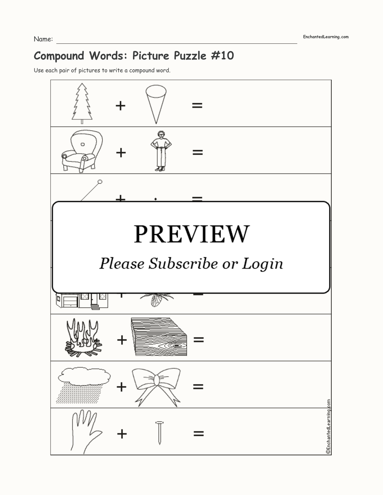 Compound Words: Picture Puzzle #10 interactive worksheet page 1