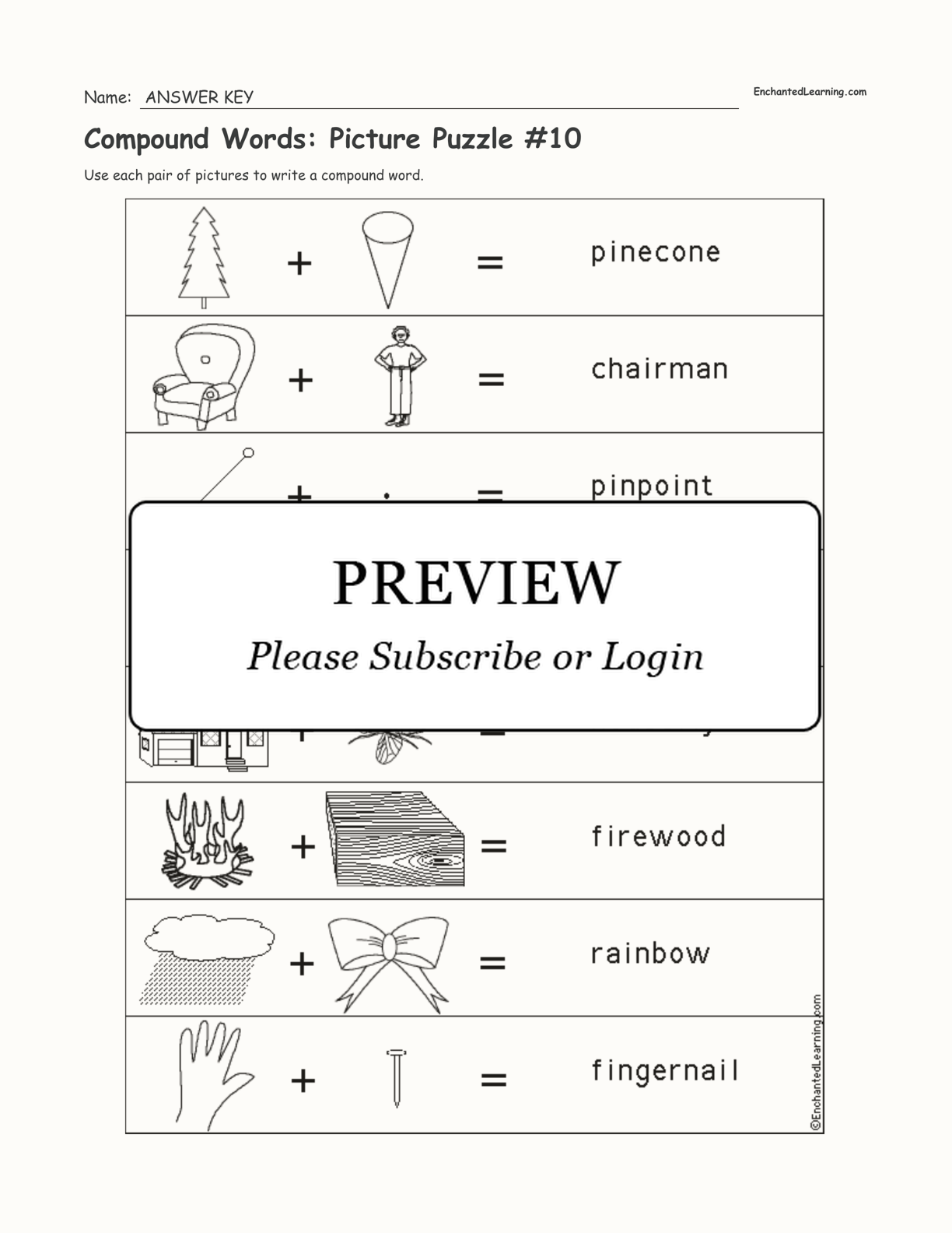 Compound Words: Picture Puzzle #10 interactive worksheet page 2