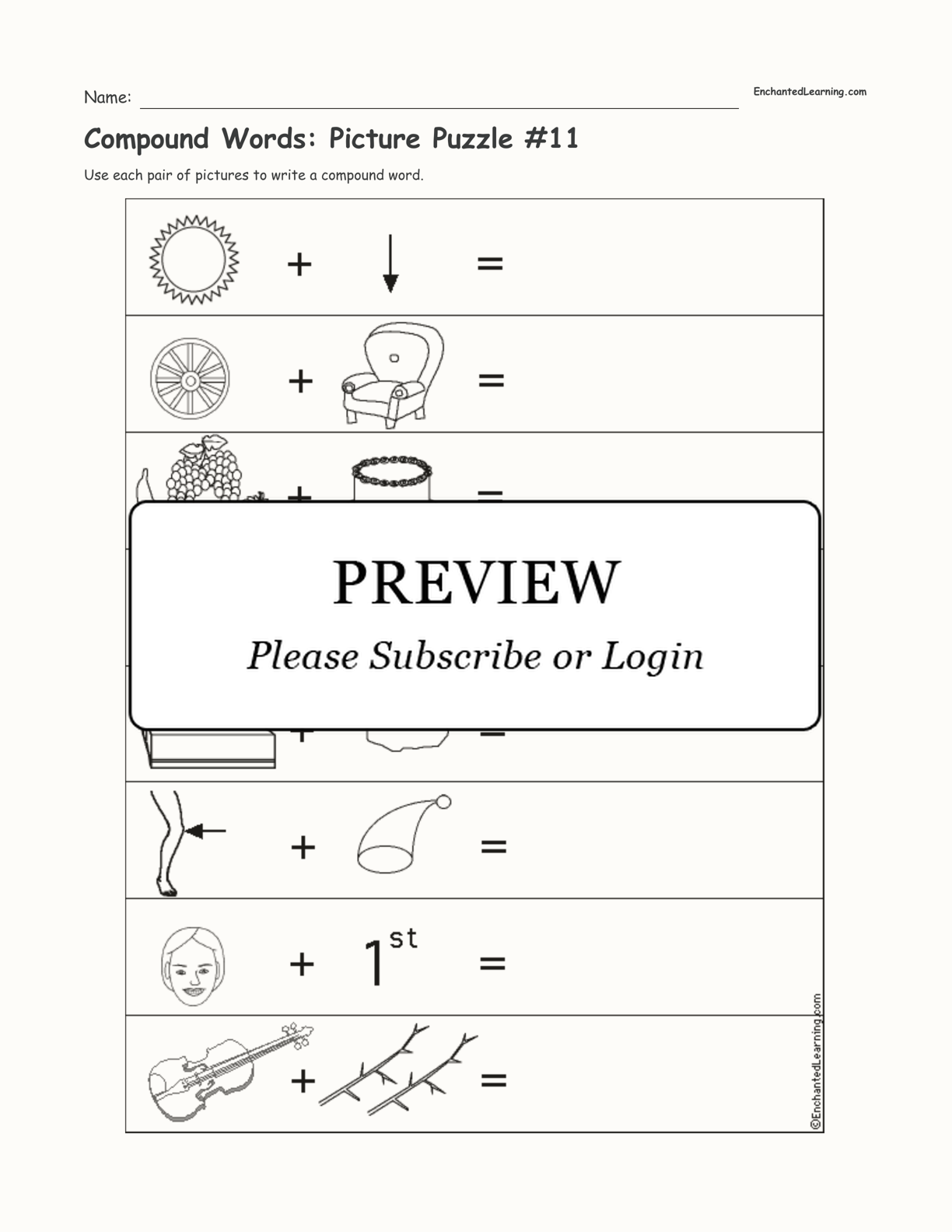 Compound Words: Picture Puzzle #11 interactive worksheet page 1