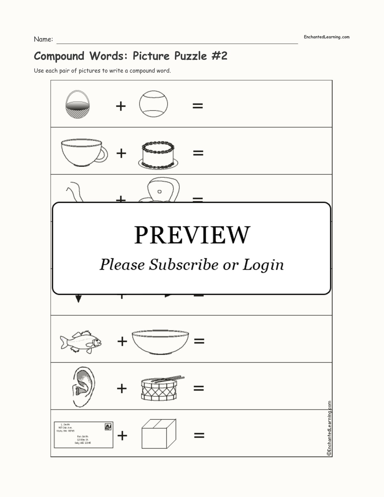 Compound Words: Picture Puzzle #2 interactive worksheet page 1