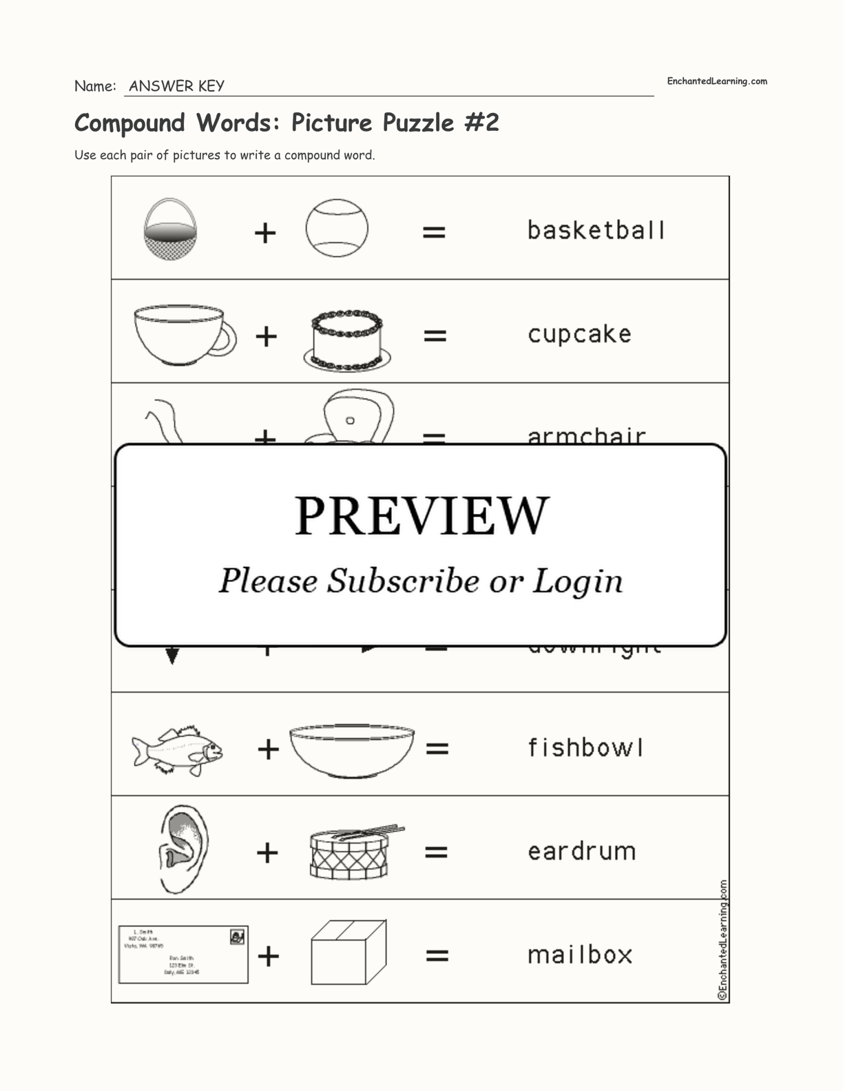 Compound Words: Picture Puzzle #2 interactive worksheet page 2