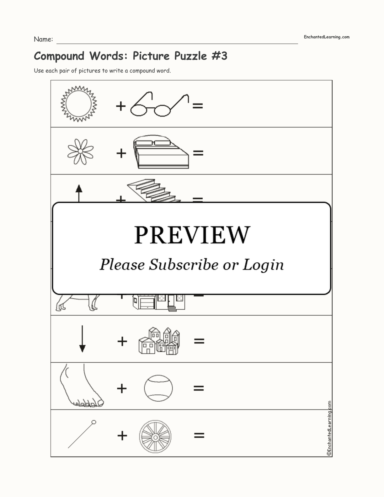 Compound Words: Picture Puzzle #3 interactive worksheet page 1