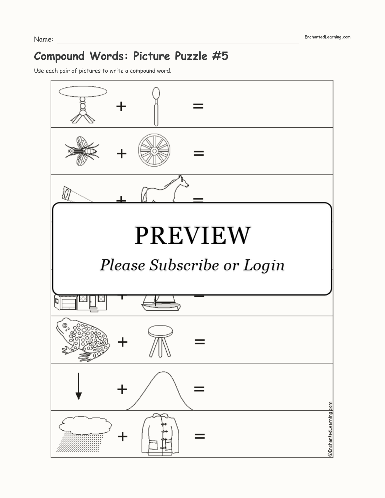 Compound Words: Picture Puzzle #5 interactive worksheet page 1