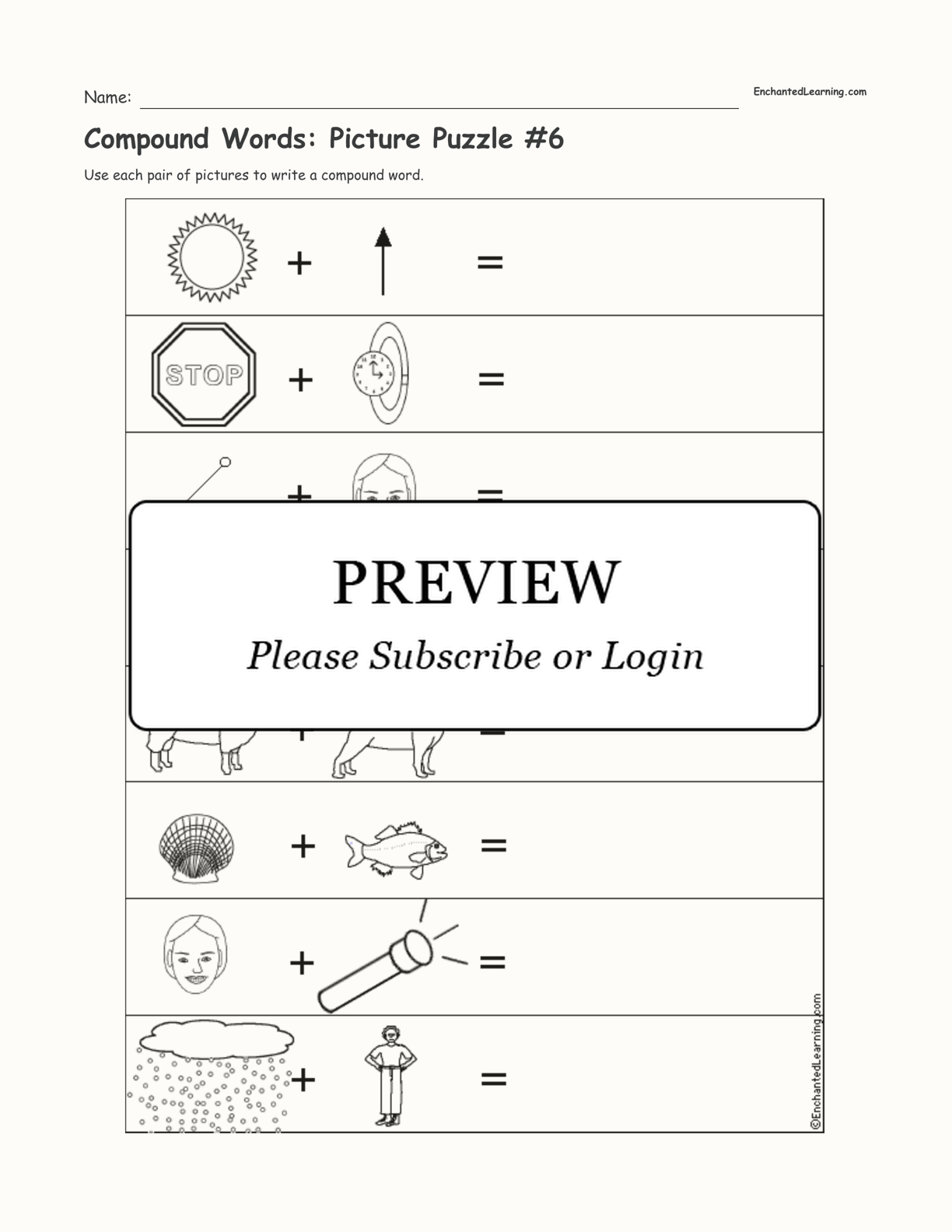 Compound Words: Picture Puzzle #6 interactive worksheet page 1