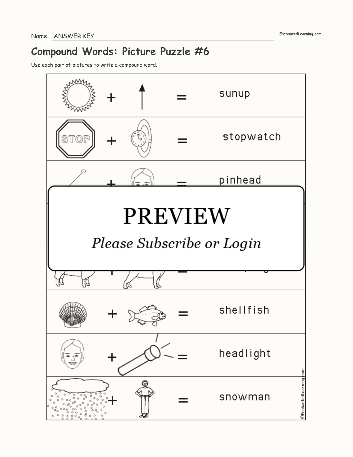 Compound Words: Picture Puzzle #6 interactive worksheet page 2