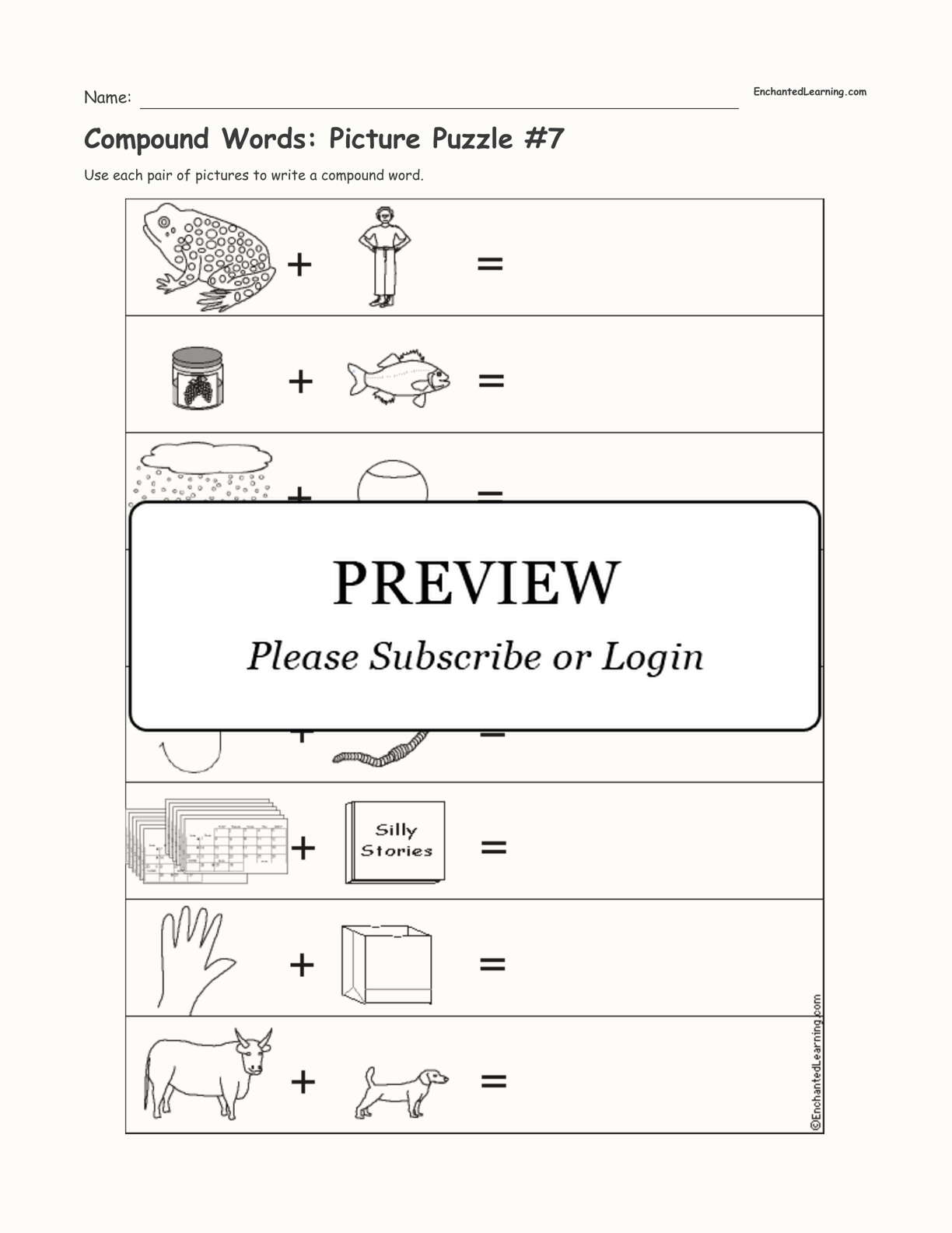 Compound Words: Picture Puzzle #7 interactive worksheet page 1