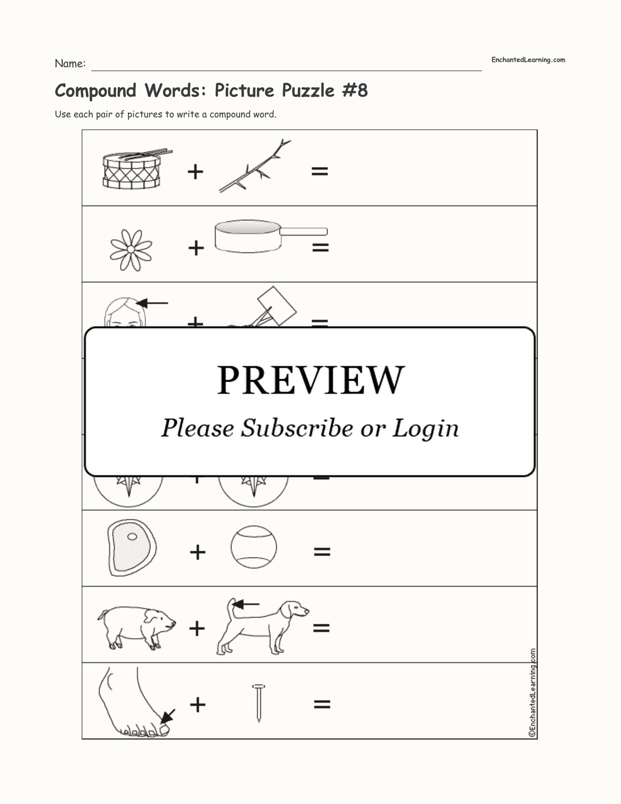 Compound Words: Picture Puzzle #8 interactive worksheet page 1