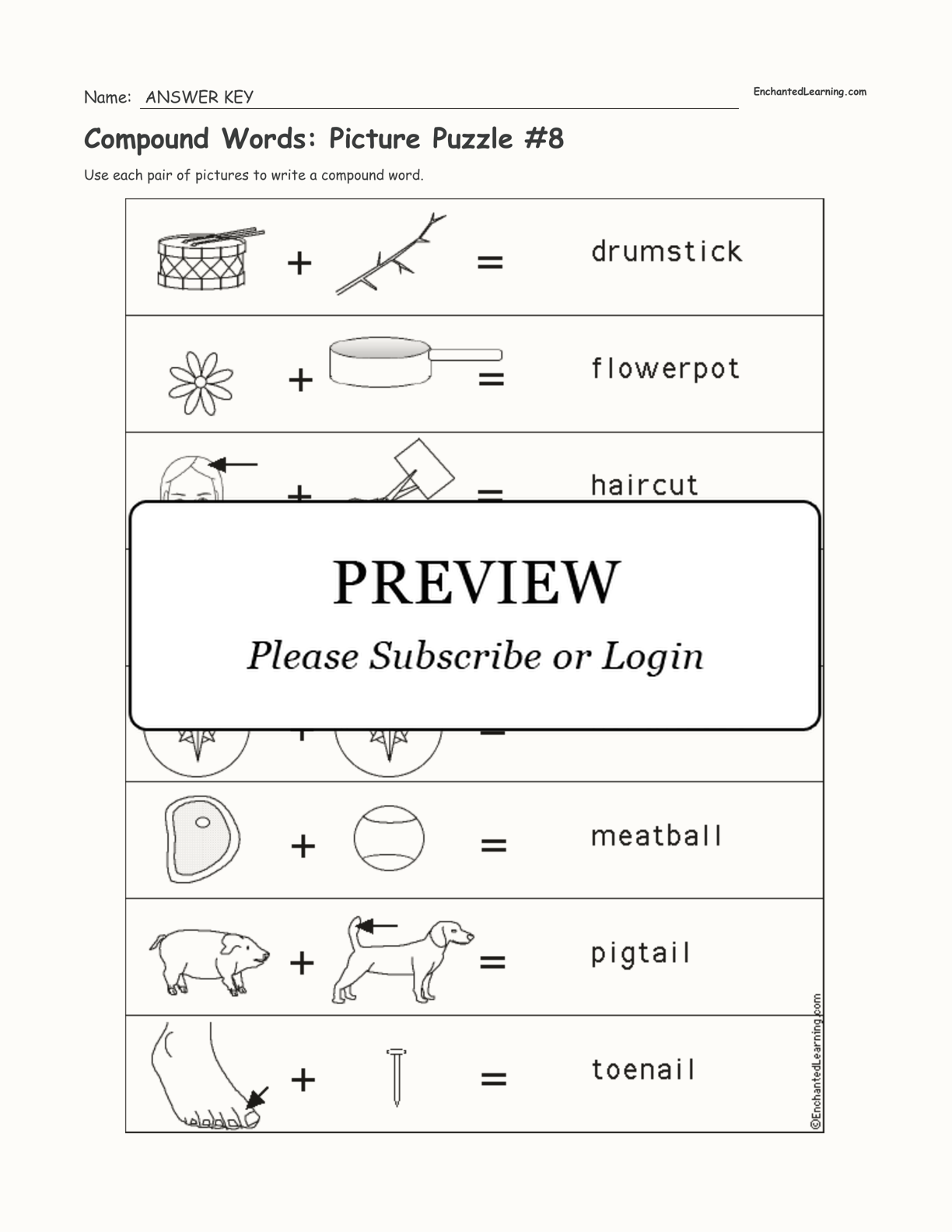 Compound Words: Picture Puzzle #8 interactive worksheet page 2