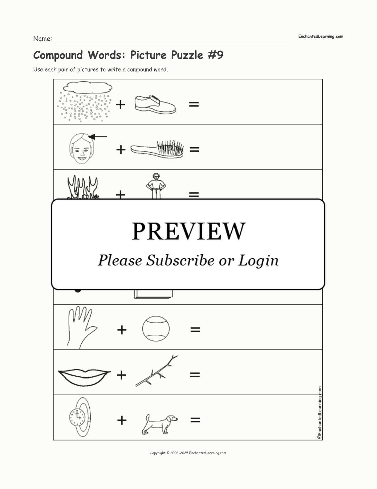 Compound Words: Picture Puzzle #9 interactive worksheet page 1