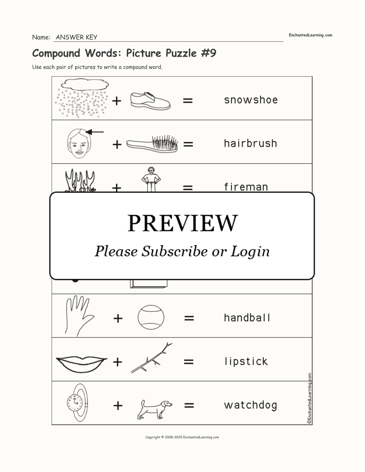 Compound Words: Picture Puzzle #9 interactive worksheet page 2