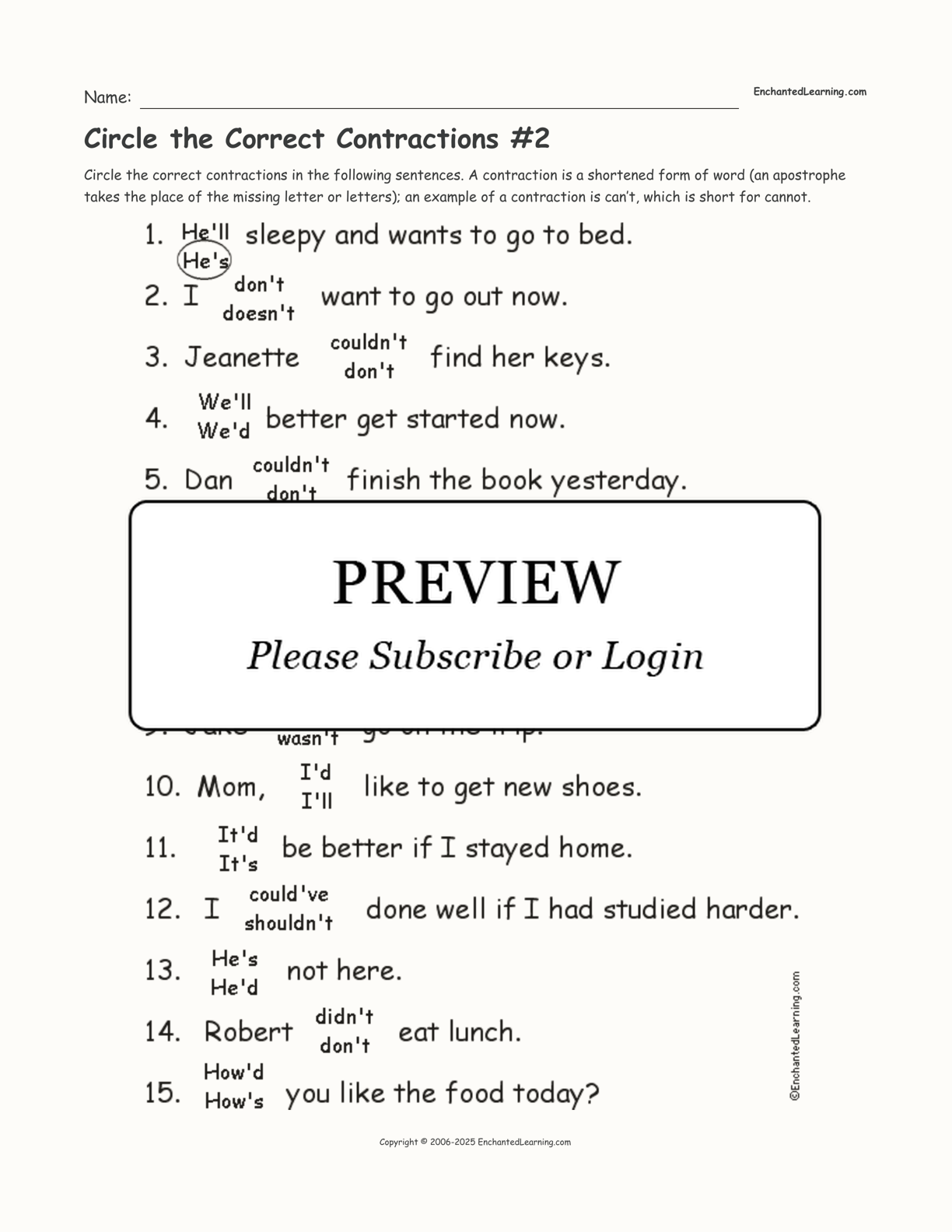 Circle the Correct Contractions #2 interactive worksheet page 1