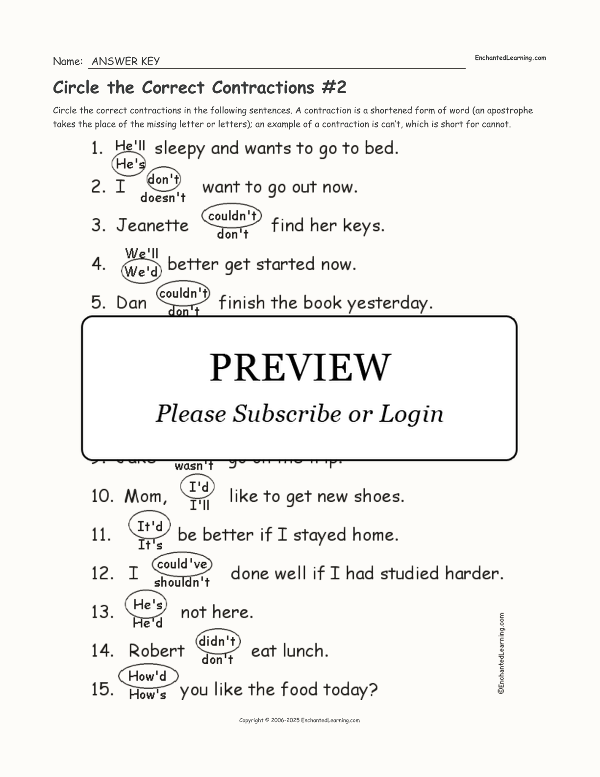 Circle the Correct Contractions #2 interactive worksheet page 2