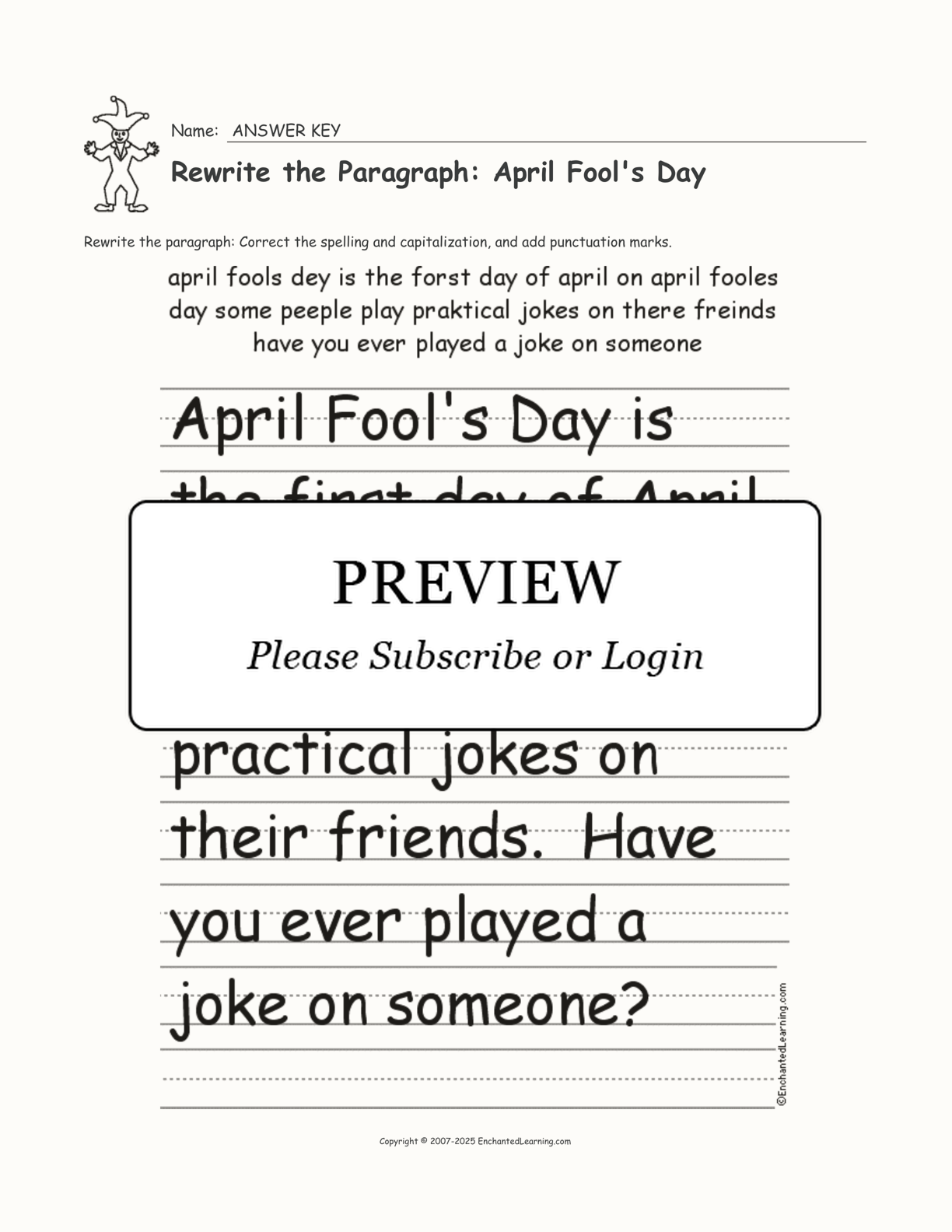 Rewrite the Paragraph: April Fool's Day - Enchanted Learning