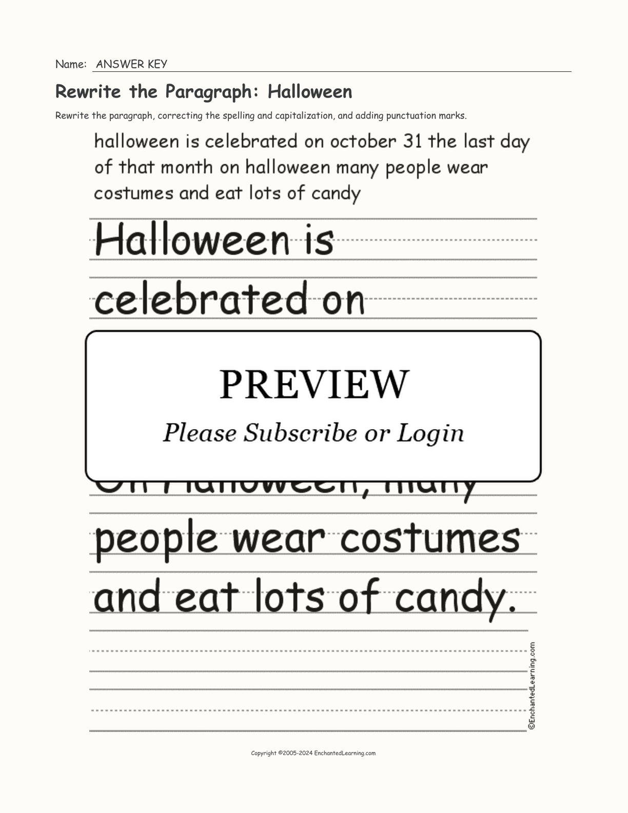 Rewrite the Paragraph: Halloween Printout - Enchanted Learning