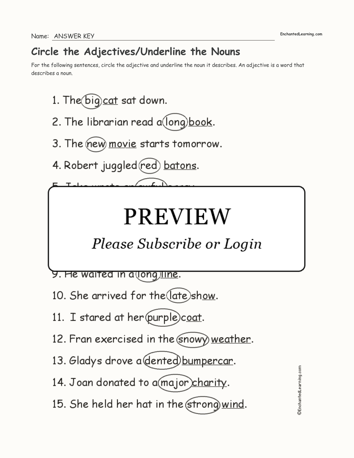 Circle the Adjectives/Underline the Nouns interactive worksheet page 2