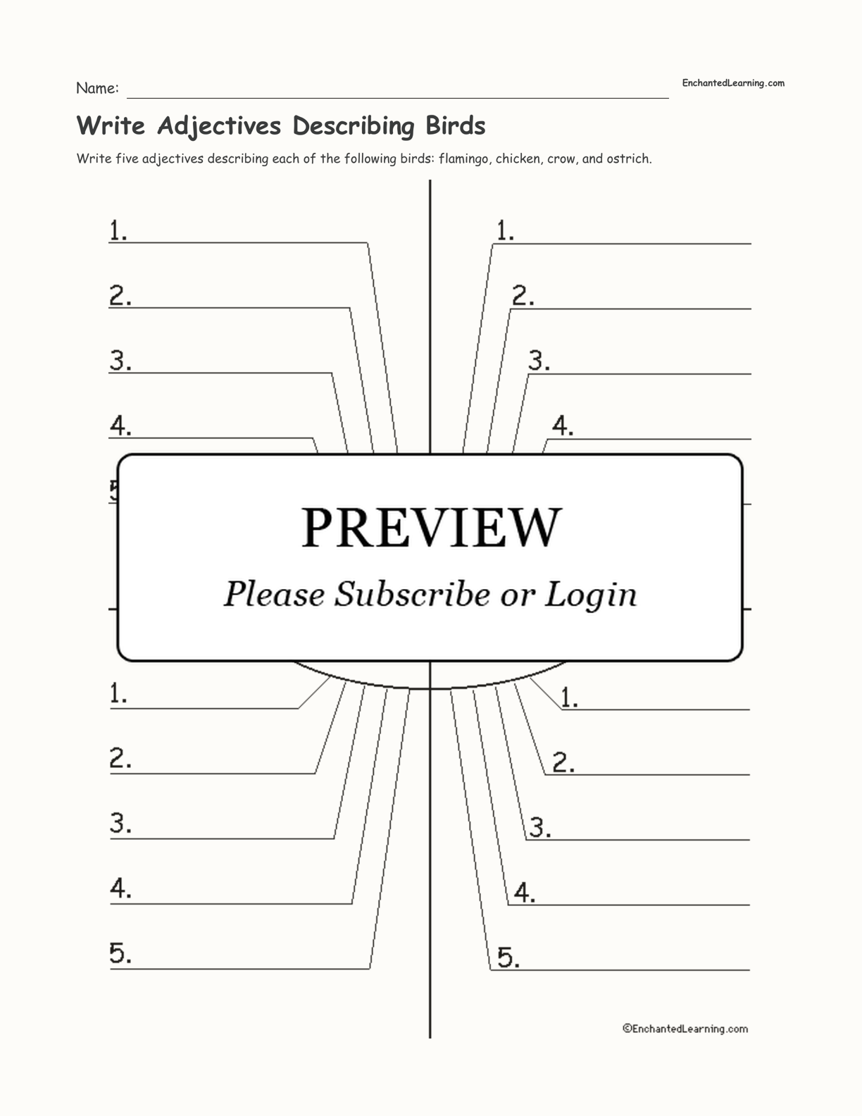 Write Adjectives Describing Birds interactive worksheet page 1