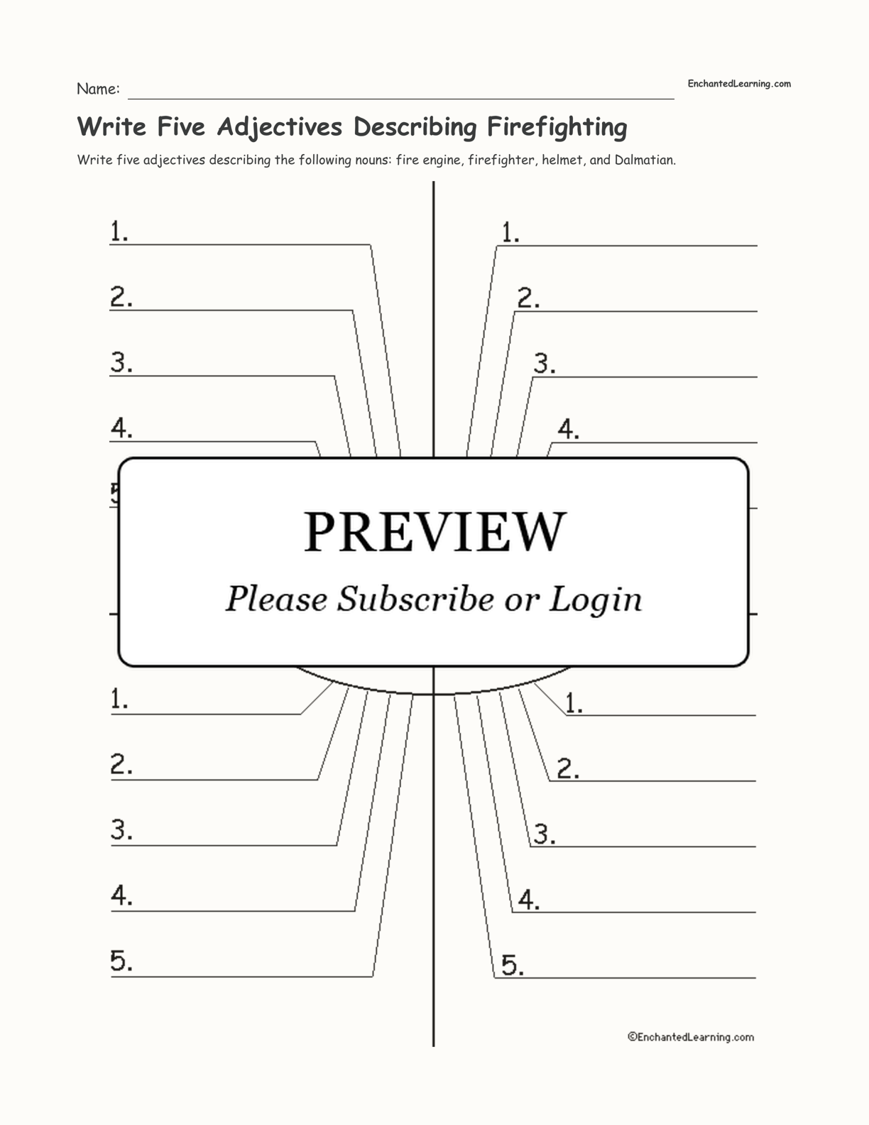 Write Five Adjectives Describing Firefighting interactive worksheet page 1