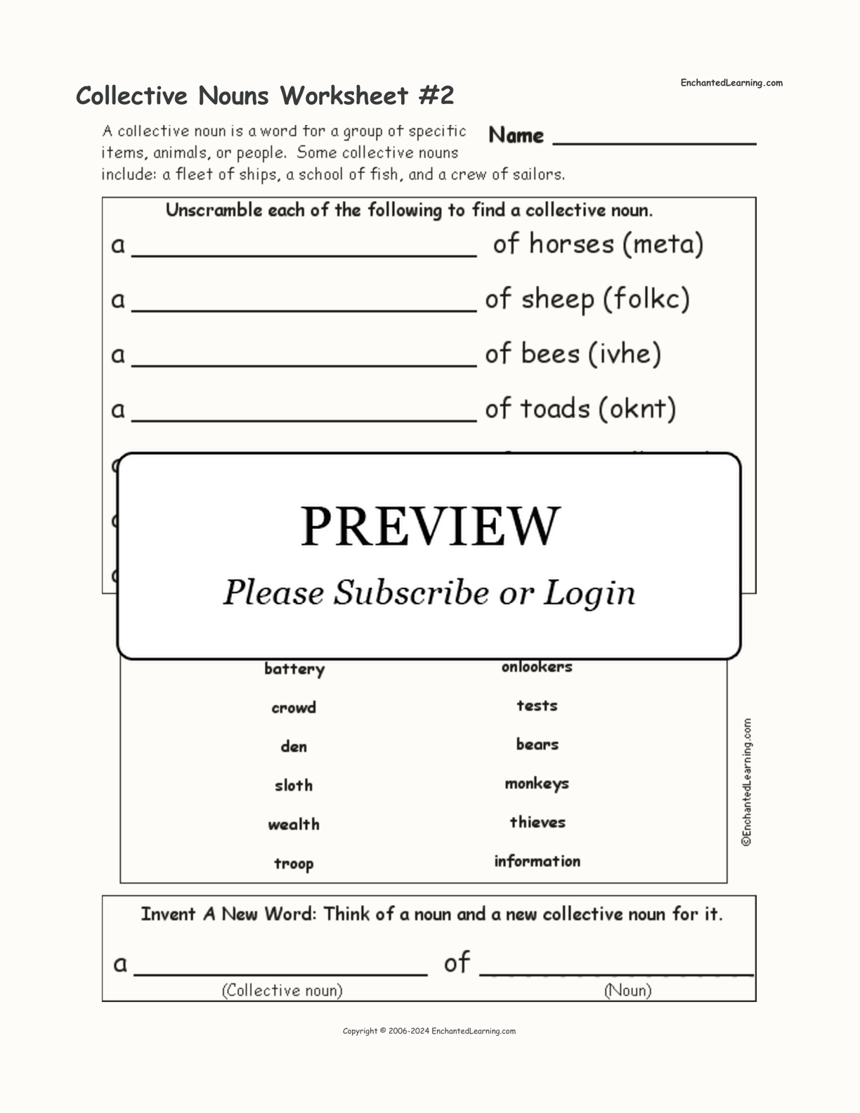 Collective Nouns Worksheet #2 interactive worksheet page 1