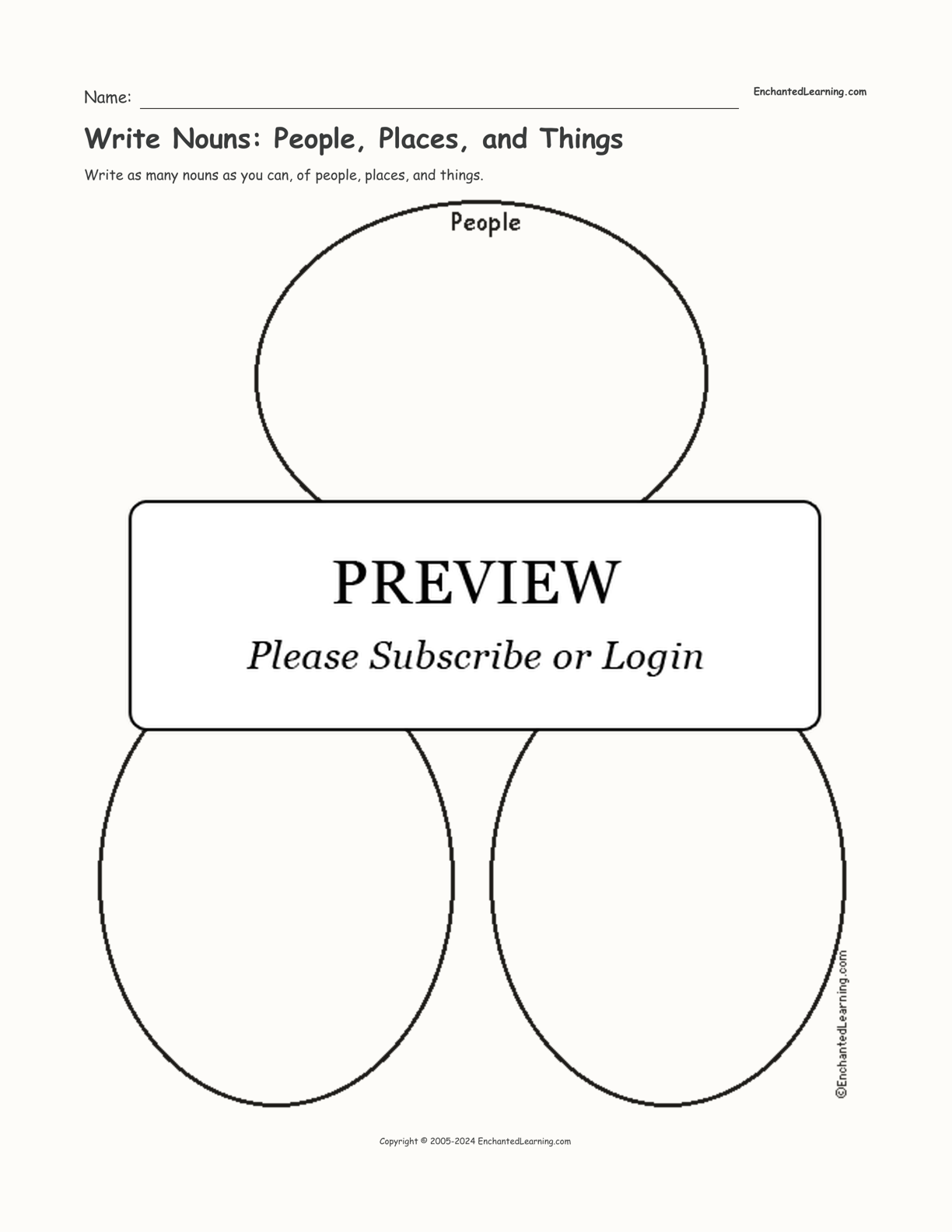 Write Nouns: People, Places, and Things interactive worksheet page 1