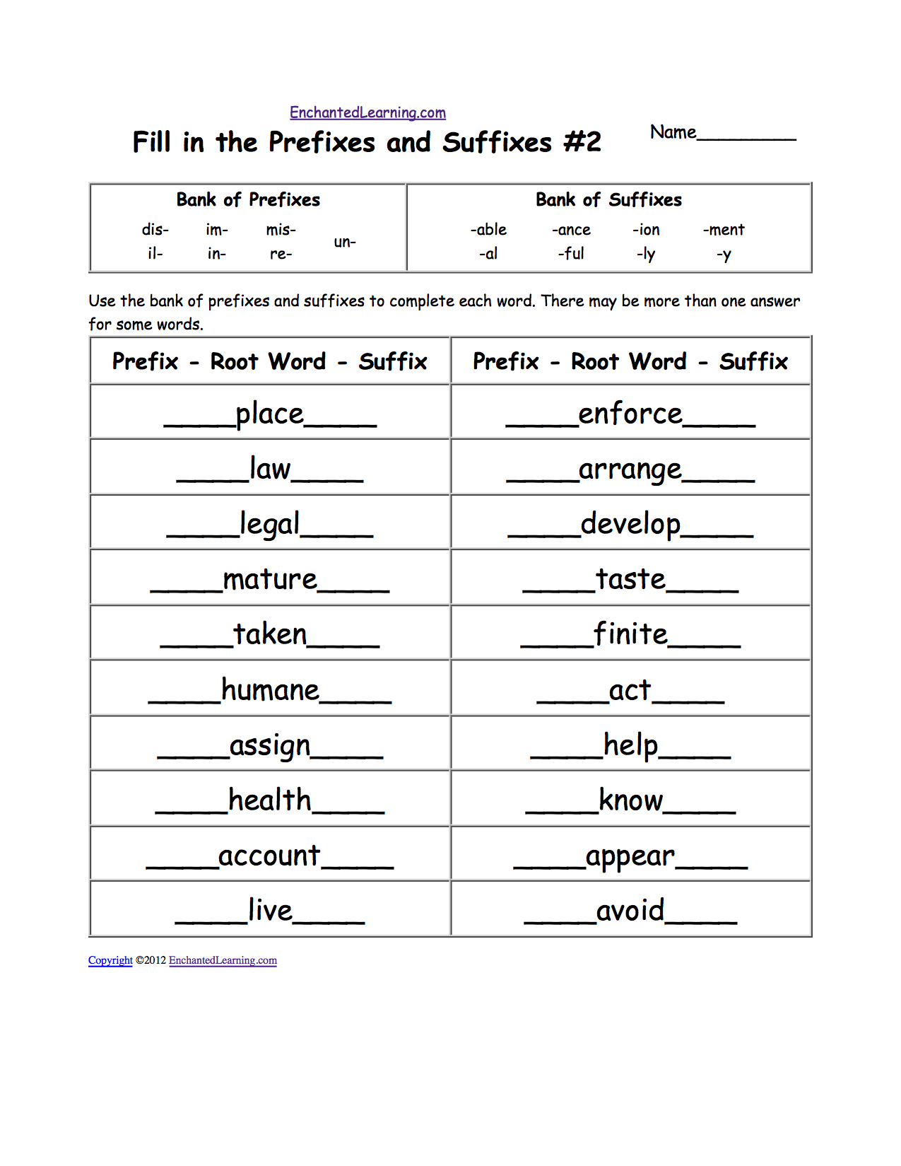 Prefixes and Suffixes - Enchanted Learning