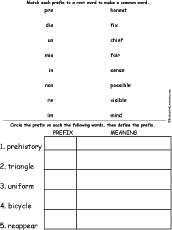 Search result: 'Match Prefixes to Root Words #1'