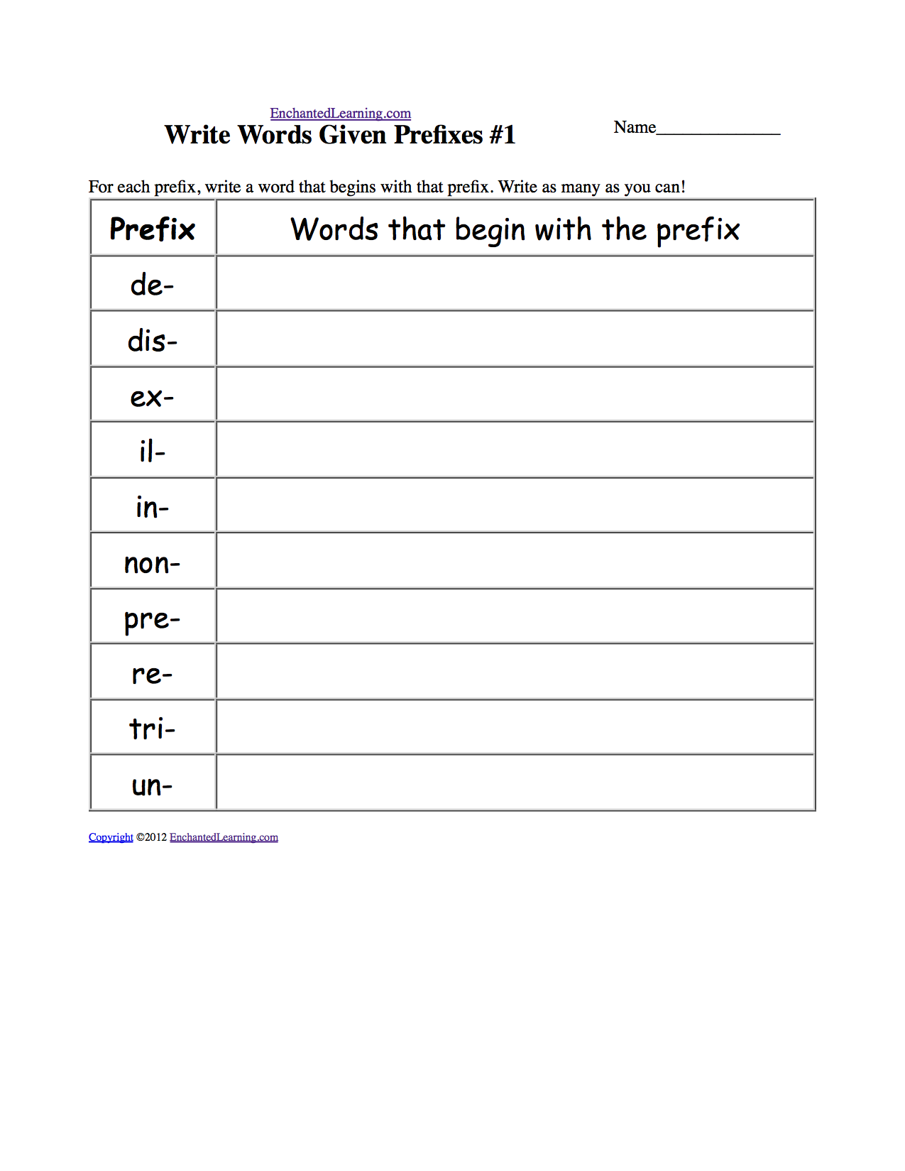 Prefixes and Suffixes - Enchanted Learning For Prefixes And Suffixes Worksheet