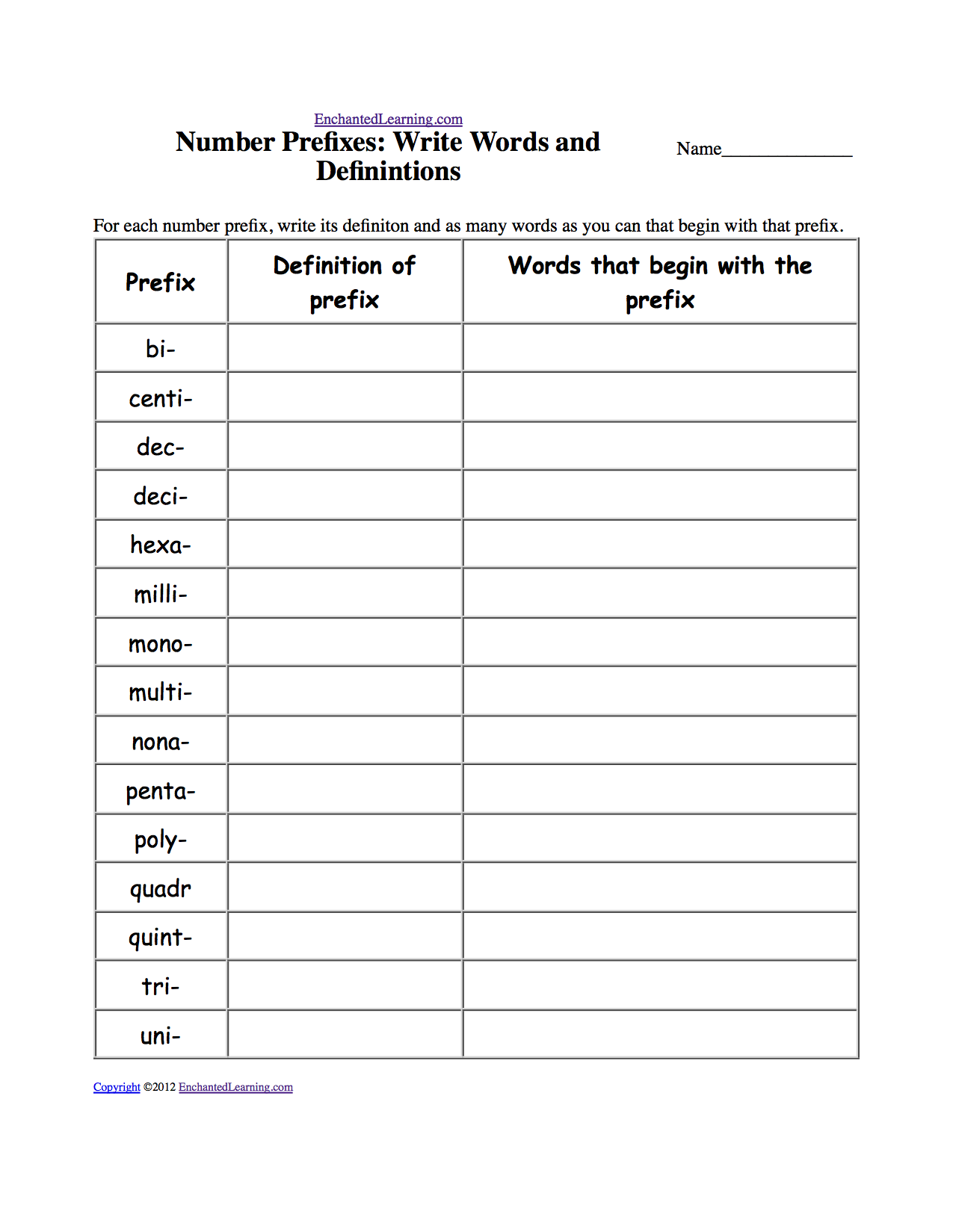 Prefix EnchantedLearning