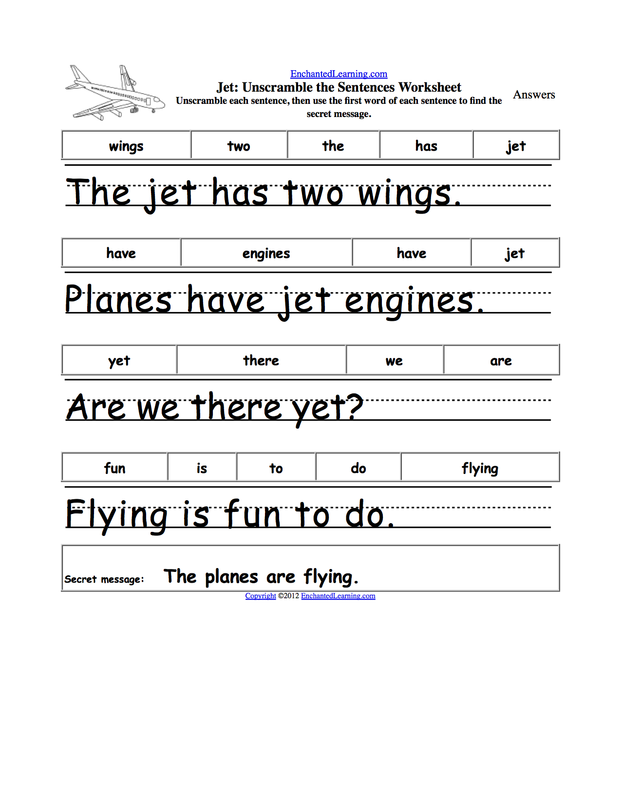 unscramble the sentences worksheets enchantedlearning com