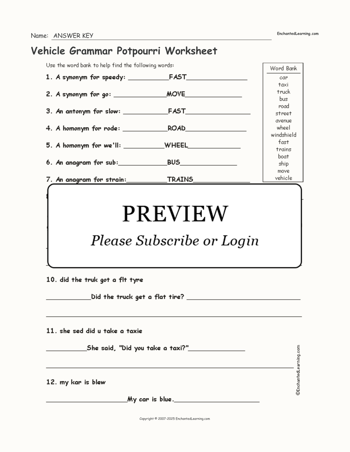 Vehicle Grammar Potpourri Worksheet interactive worksheet page 2