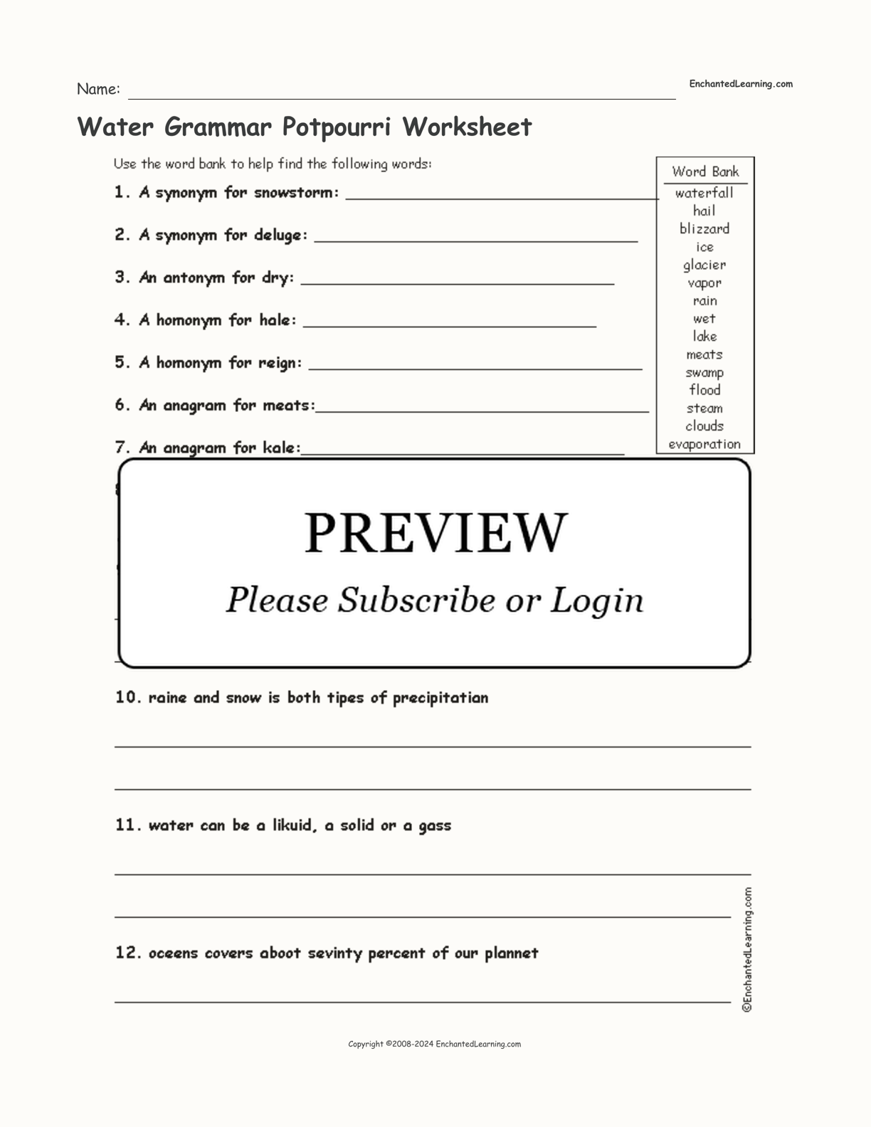 Water Grammar Potpourri Worksheet interactive worksheet page 1