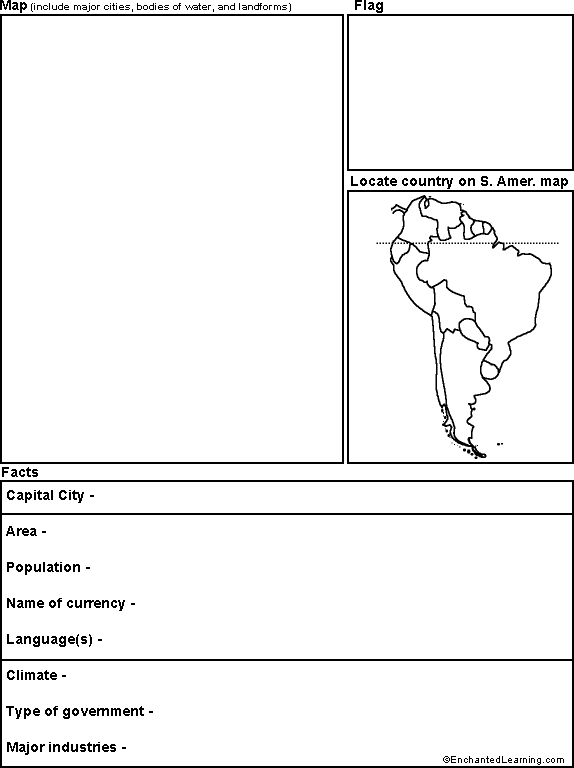 south american countries and capitals black and white